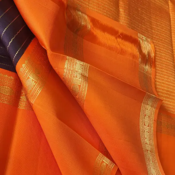 Chocolate brown with orange border pure silk saree