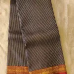 Navy blue with gold and silver verticle lines red border pure silk saree