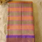 Orange and Green checks with purple border pure silk saree