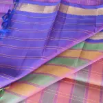 Orange and Green checks with purple border pure silk saree