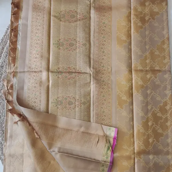 Beige and pink pure silk saree