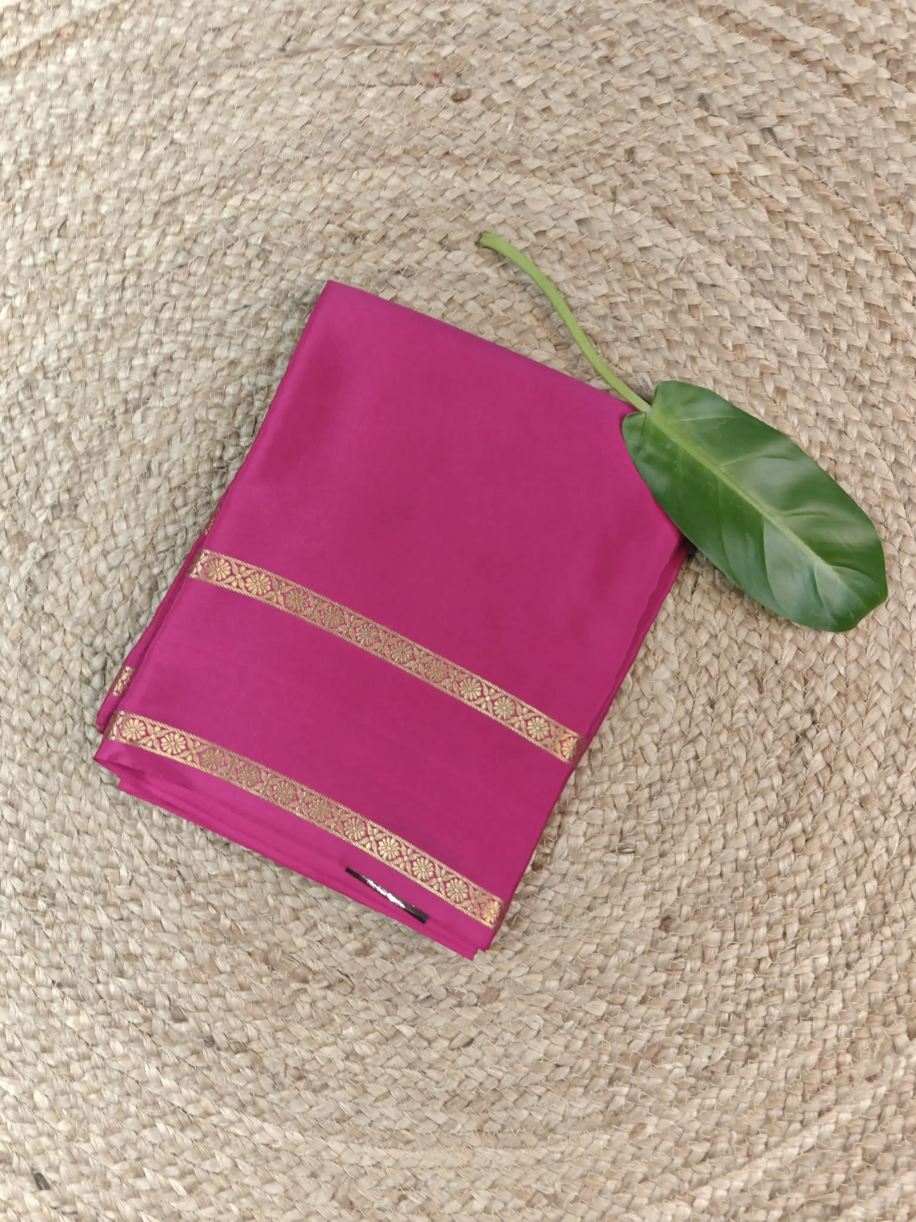 Rani pink bentex border pure crepe silk 120gsm