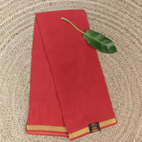 Cherry red plain Pure Mysore crepe silk saree 120gsm