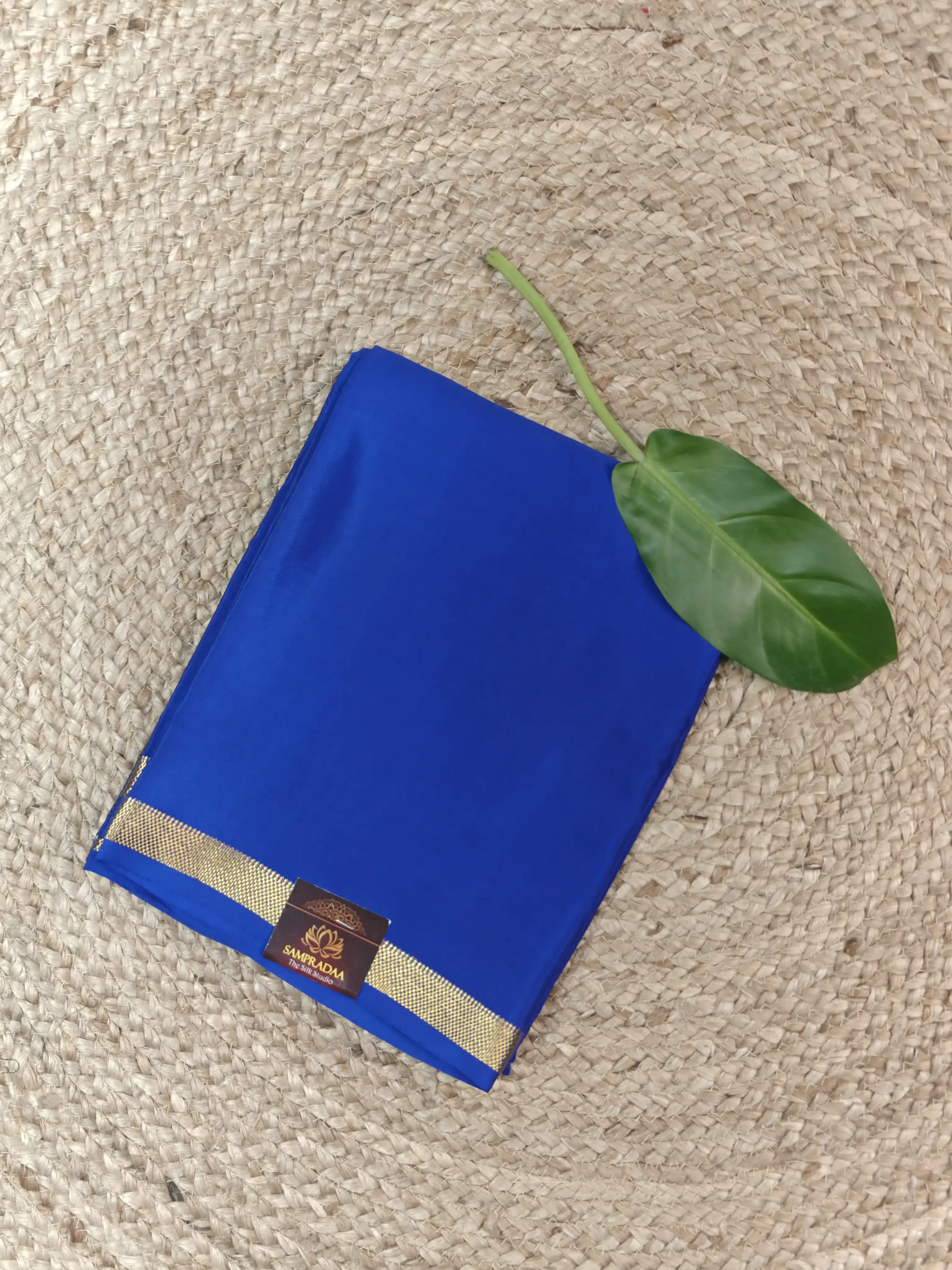 Royal Blue plain Pure Mysore crepe silk saree 120gsm