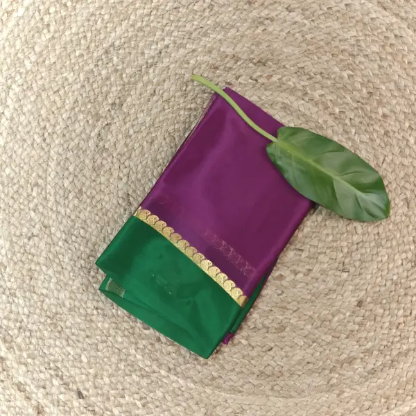 Magenta with Dark green border pure crepe silk saree 70gsm