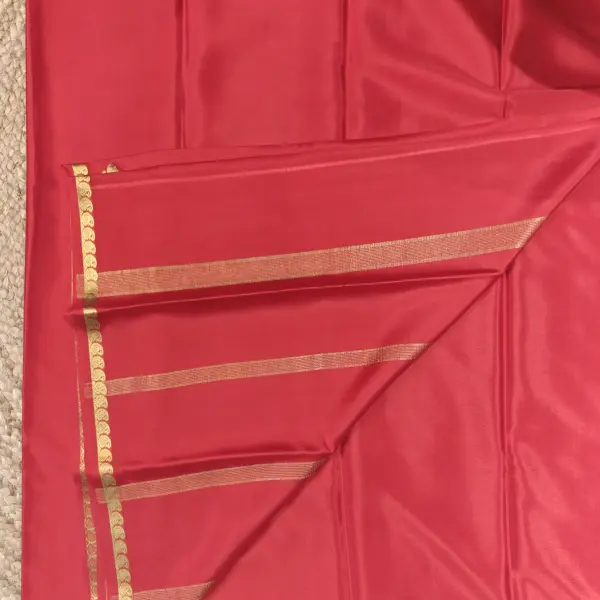 Cherry red plain with mango motif pure crepe silk saree 70gsm