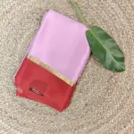 Baby pink with cherry red border pure crepe silk saree 70gsm