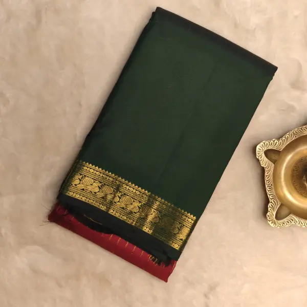 Red and green Pure kanchipuram silk saree
