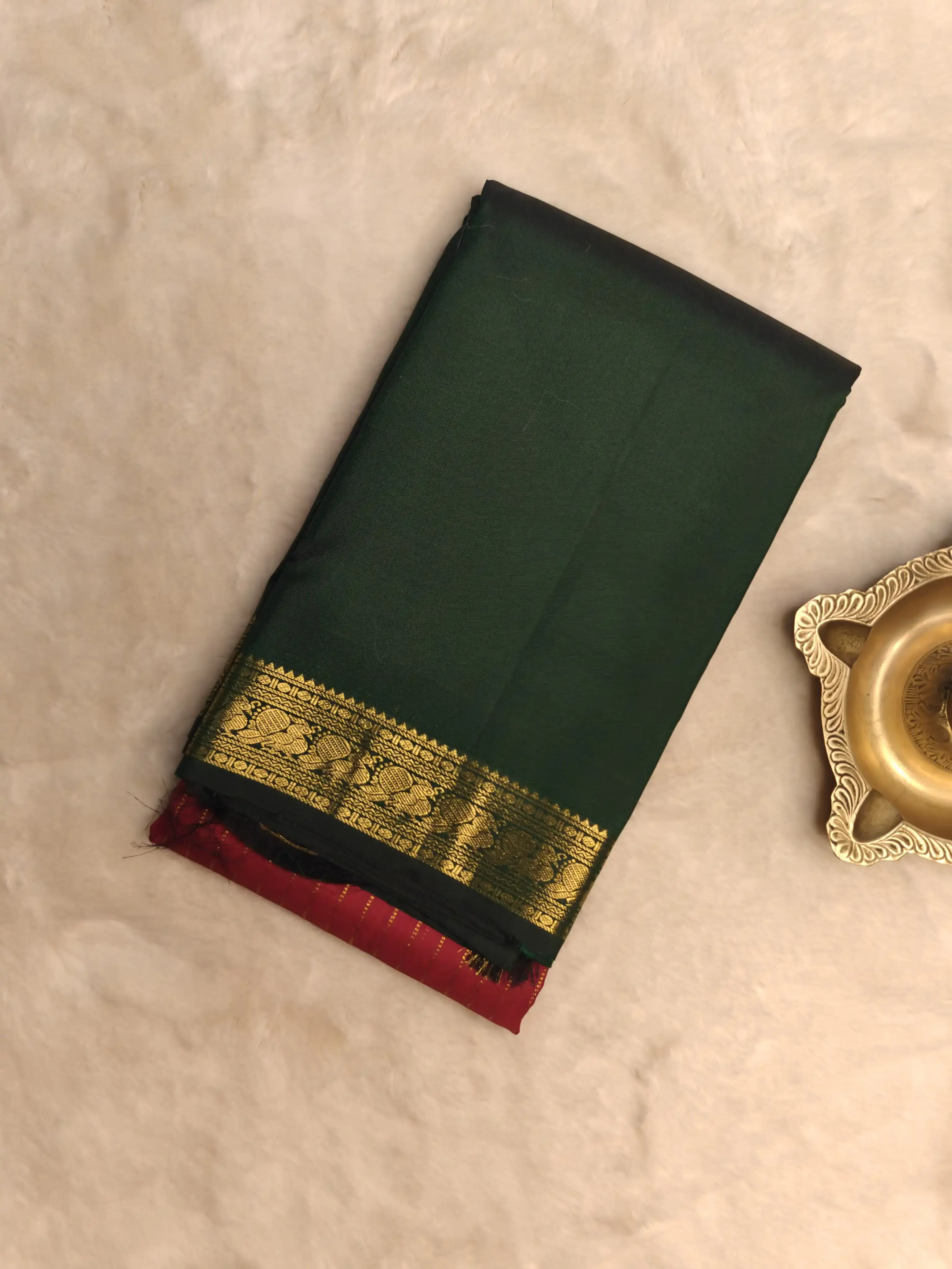 Red and green Pure kanchipuram silk saree