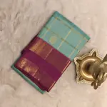Sea green checks with pink bentex border Pure Kanchipuram silk saree