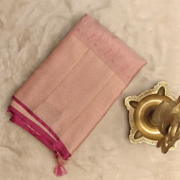 Baby pink contemporary floral pattern Pure kanchipuram silk saree