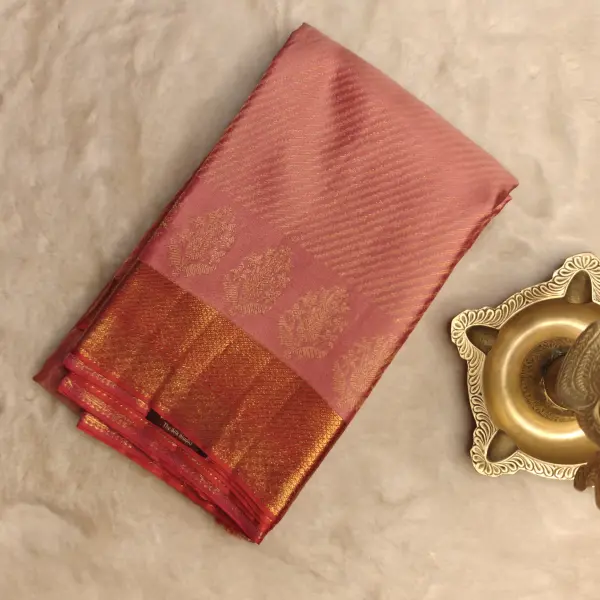 Pink self lehariya design flower motif Pure Kanchipuram Silk saree