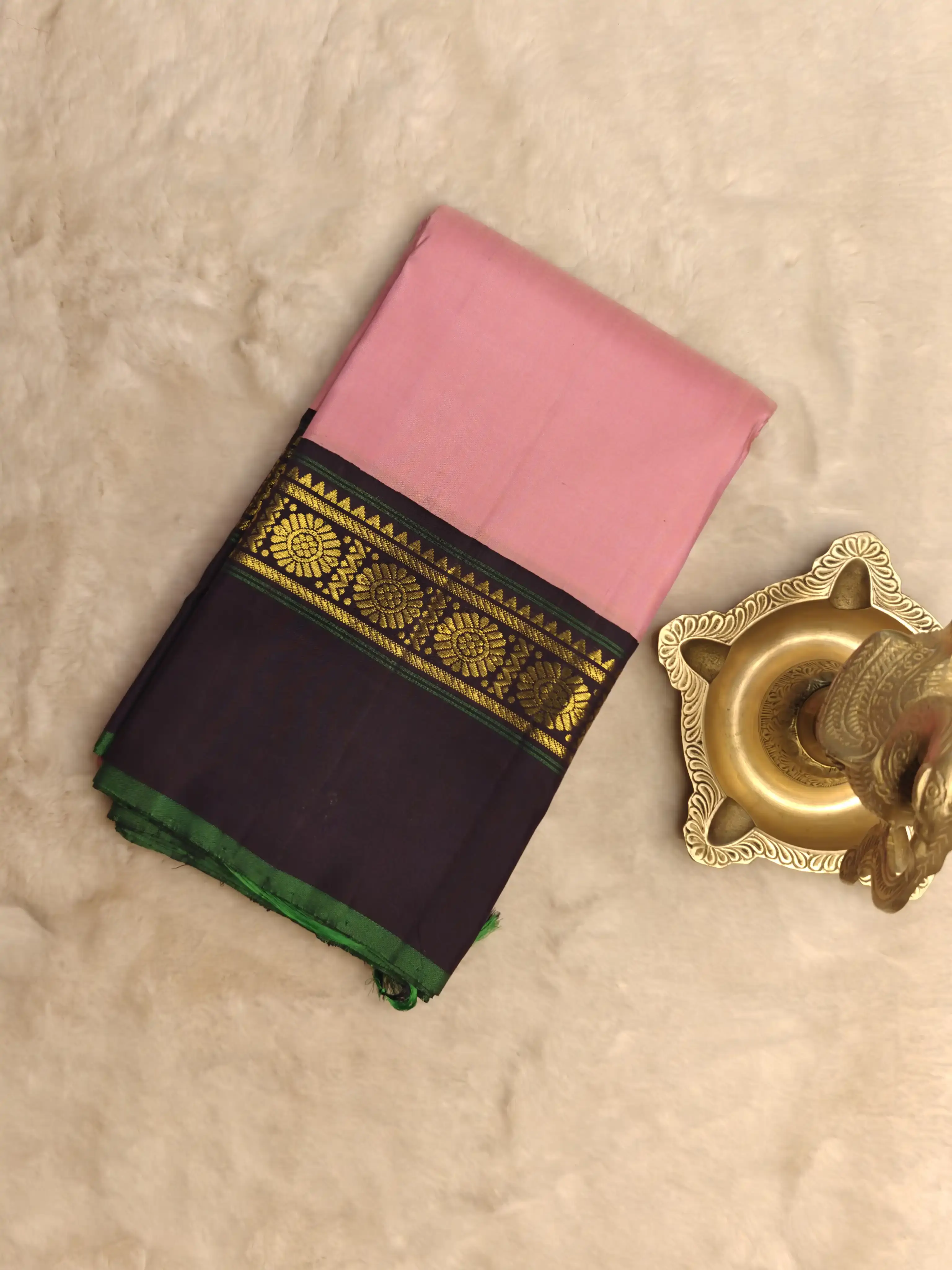 Pink and navy blue Pure kanchipuram silk saree