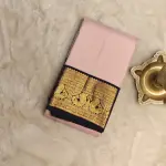 Baby pink self checks dark blue border Pure kanchipuram saree