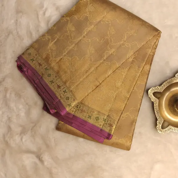 Beige and pink pure silk saree