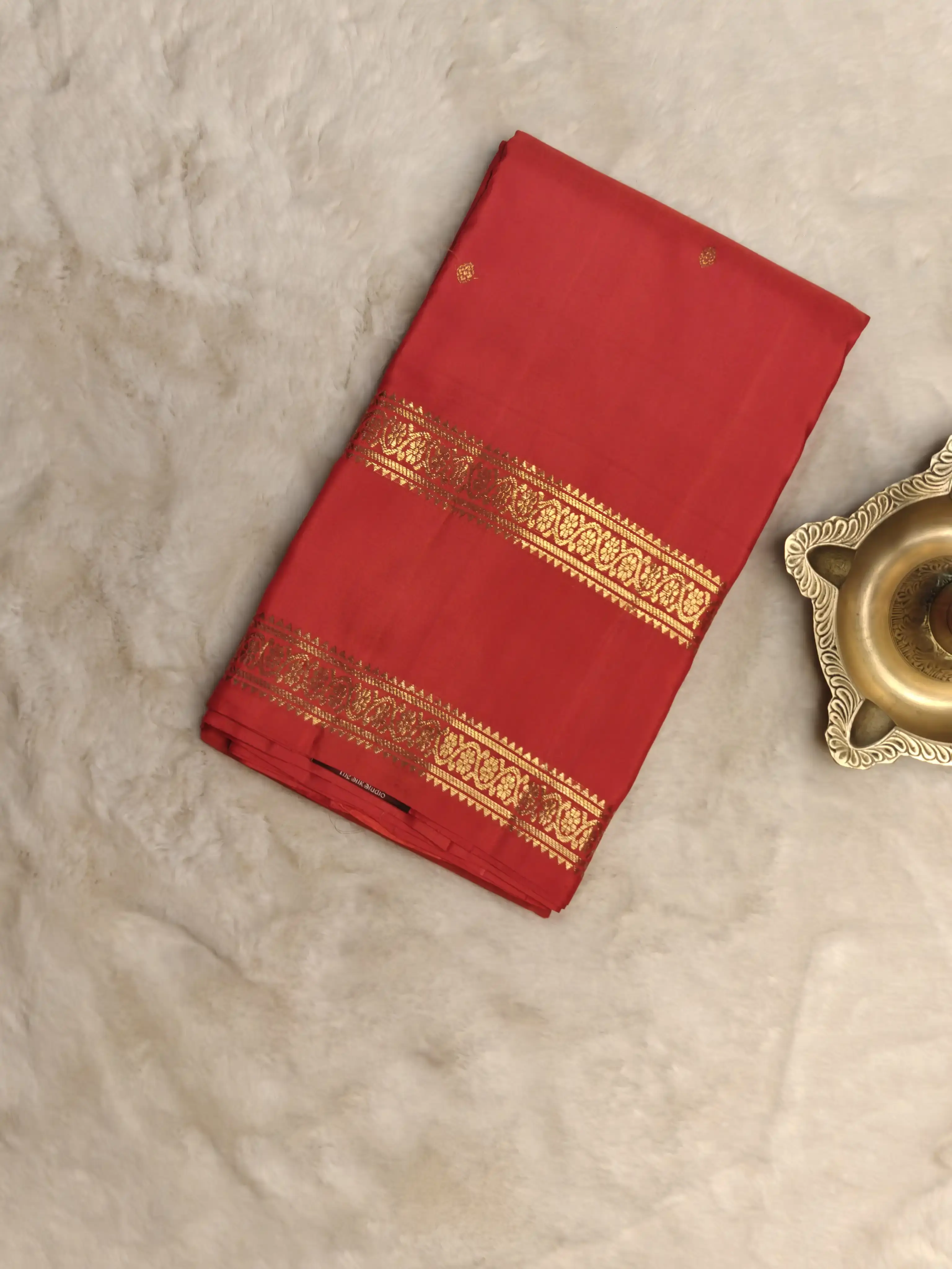 Cherry red with bentex border Pure kanchipuram silk saree