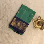 Green checks with navy blue contrast Pure kanchipuram silk saree