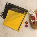 Yellow temple border with black contrast soft silk saree