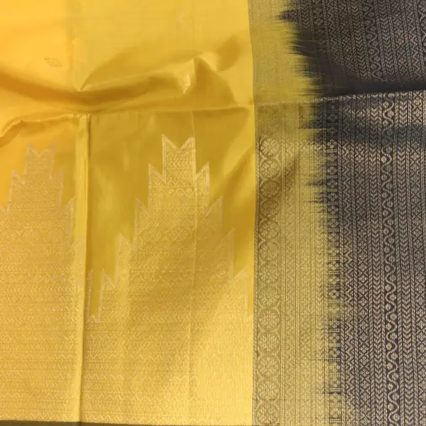 Yellow temple border with black contrast soft silk saree