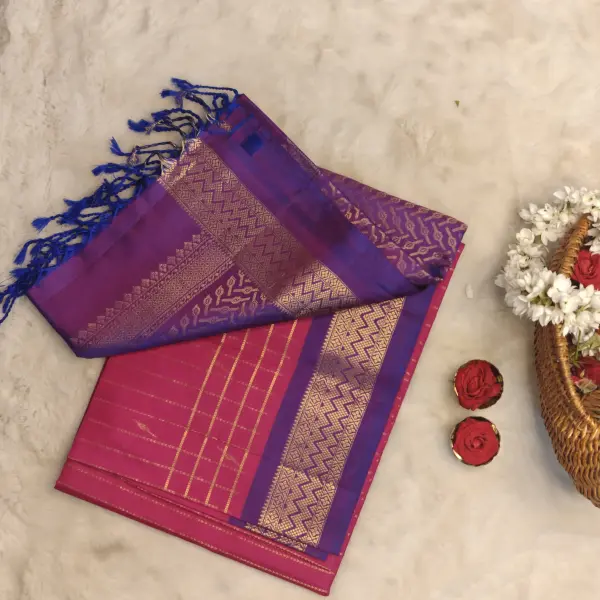 Pink with rich purple border soft silk saree