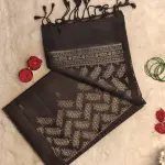 Black silver leaf motifs soft silk saree