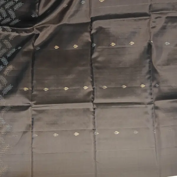 Black silver leaf motifs soft silk saree
