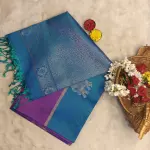 Dark pink with teal blue Elephant motif soft silk saree