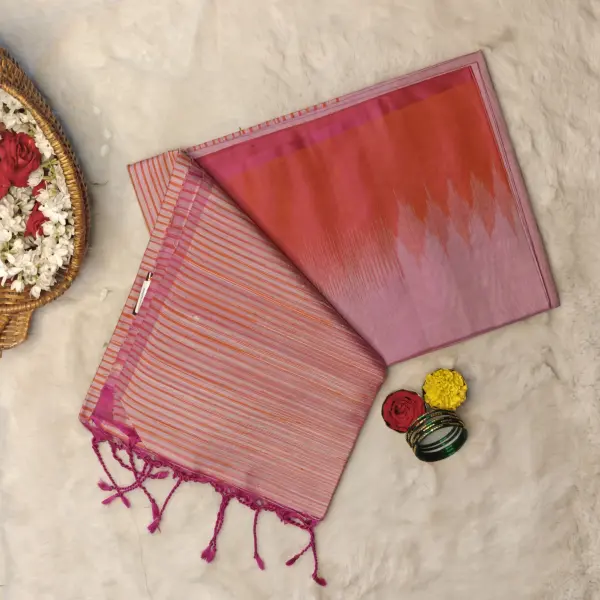 Rose Pink with contemporary border soft silk saree