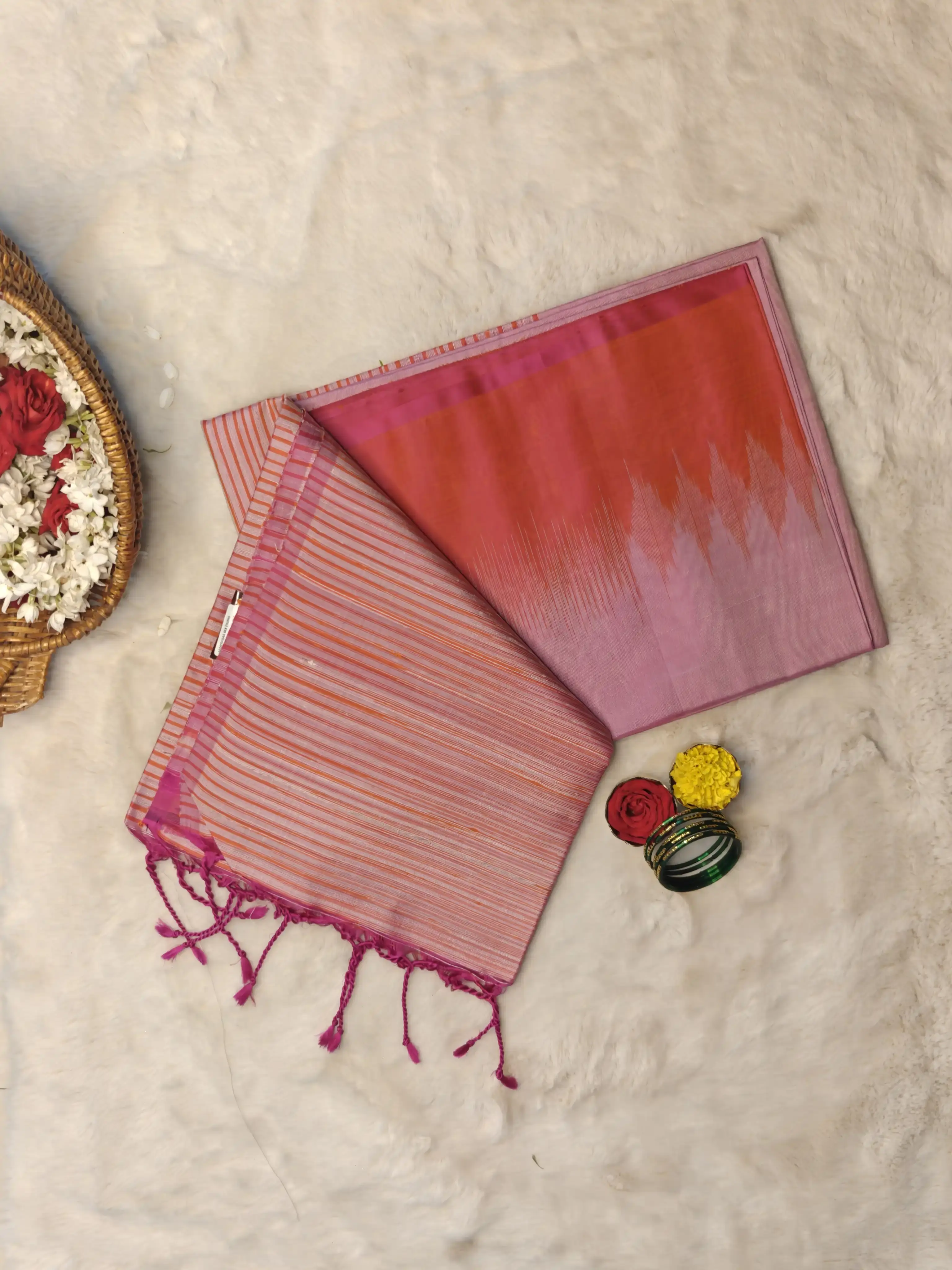 Rose Pink with contemporary border soft silk saree