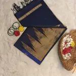 Navy Blue temple border small motifs soft silk saree