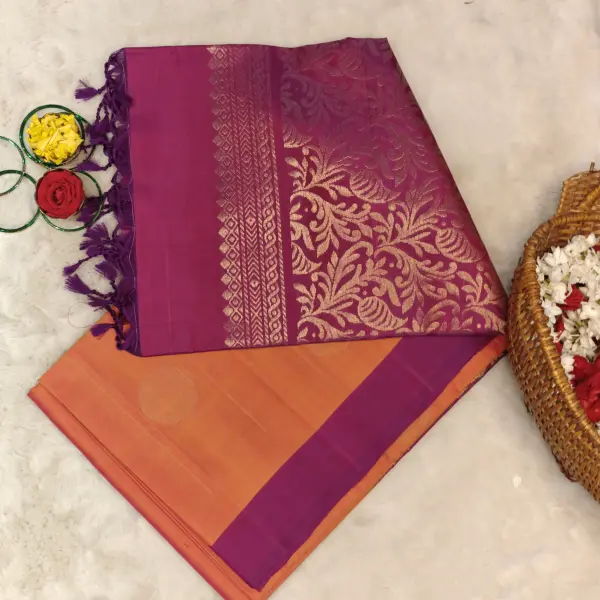 Orange with maroon border soft silk saree
