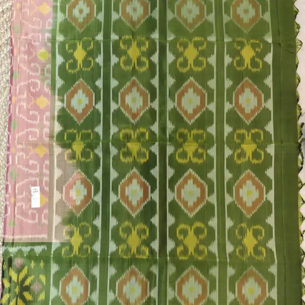 Pastel pink with green border soft silk saree