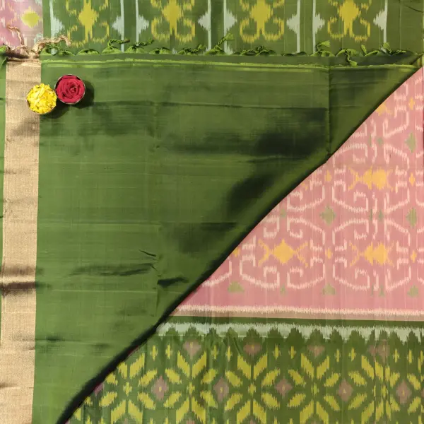 Pastel pink with green border soft silk saree