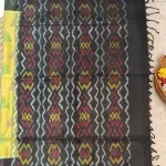 Yellow and black Ikkat pattern soft silk saree