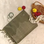 Military green with scallop design contemporary soft silk saree