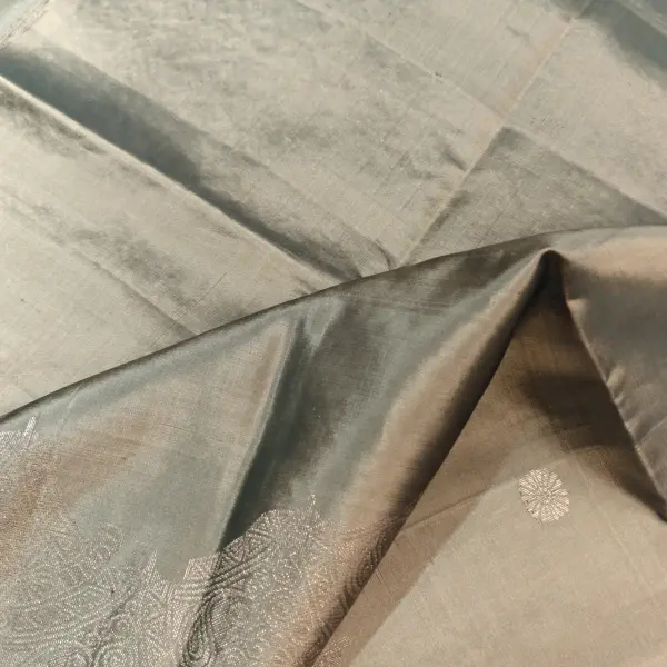 Military green with scallop design contemporary soft silk saree