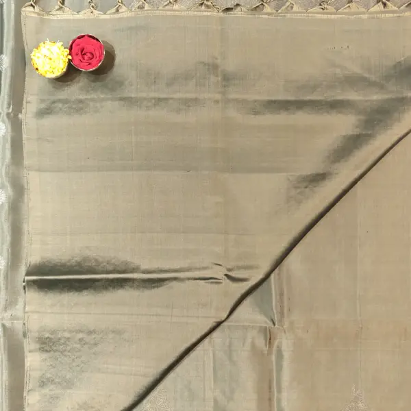 Military green with scallop design contemporary soft silk saree