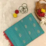 Blue with red checks and motifs soft silk saree
