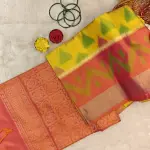 Yellow with orange border soft silk saree