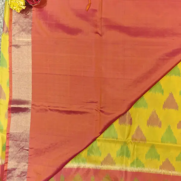 Yellow with orange border soft silk saree