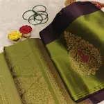 Wine with green border soft silk saree