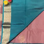 Light brown with teal blue classic border soft silk saree