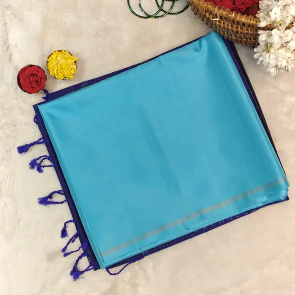 Sky blue with navy blue contrast soft silk saree