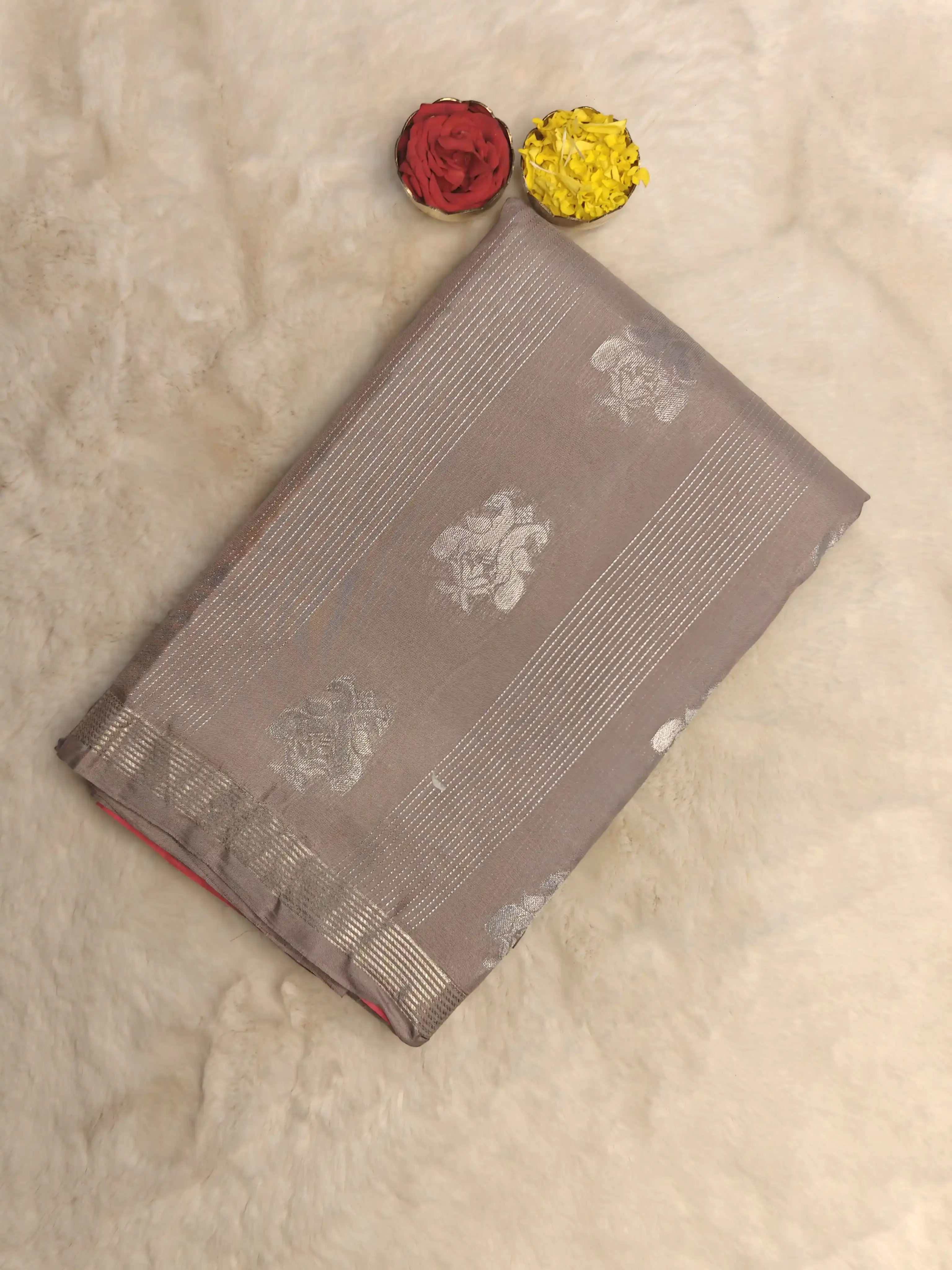 Beige and pink silk saree