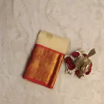 Cream Red with big motifs and large border silk saree