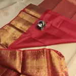 Cream Red with big motifs and large border silk saree