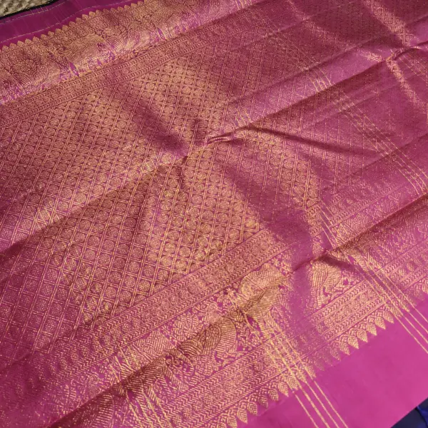 Navy Blue borderless checks with mango motifs silk saree