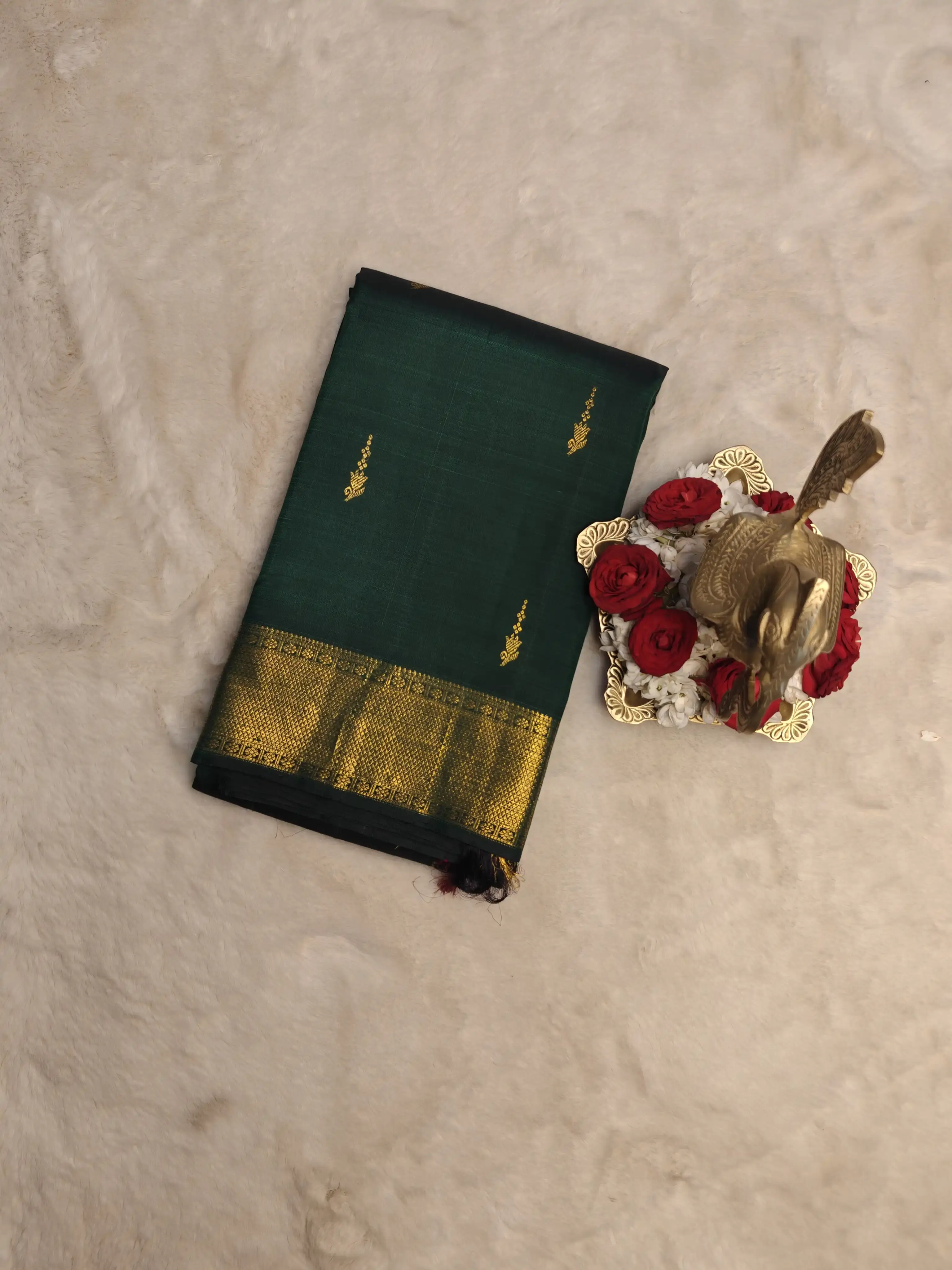 Dark Green with motifs silk saree