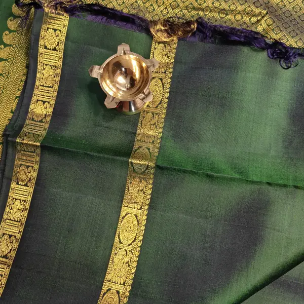 Dark Green with bentex border silk saree