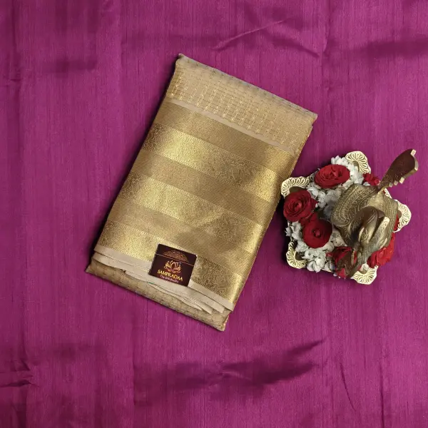 Cream with Teal blue long border silk saree